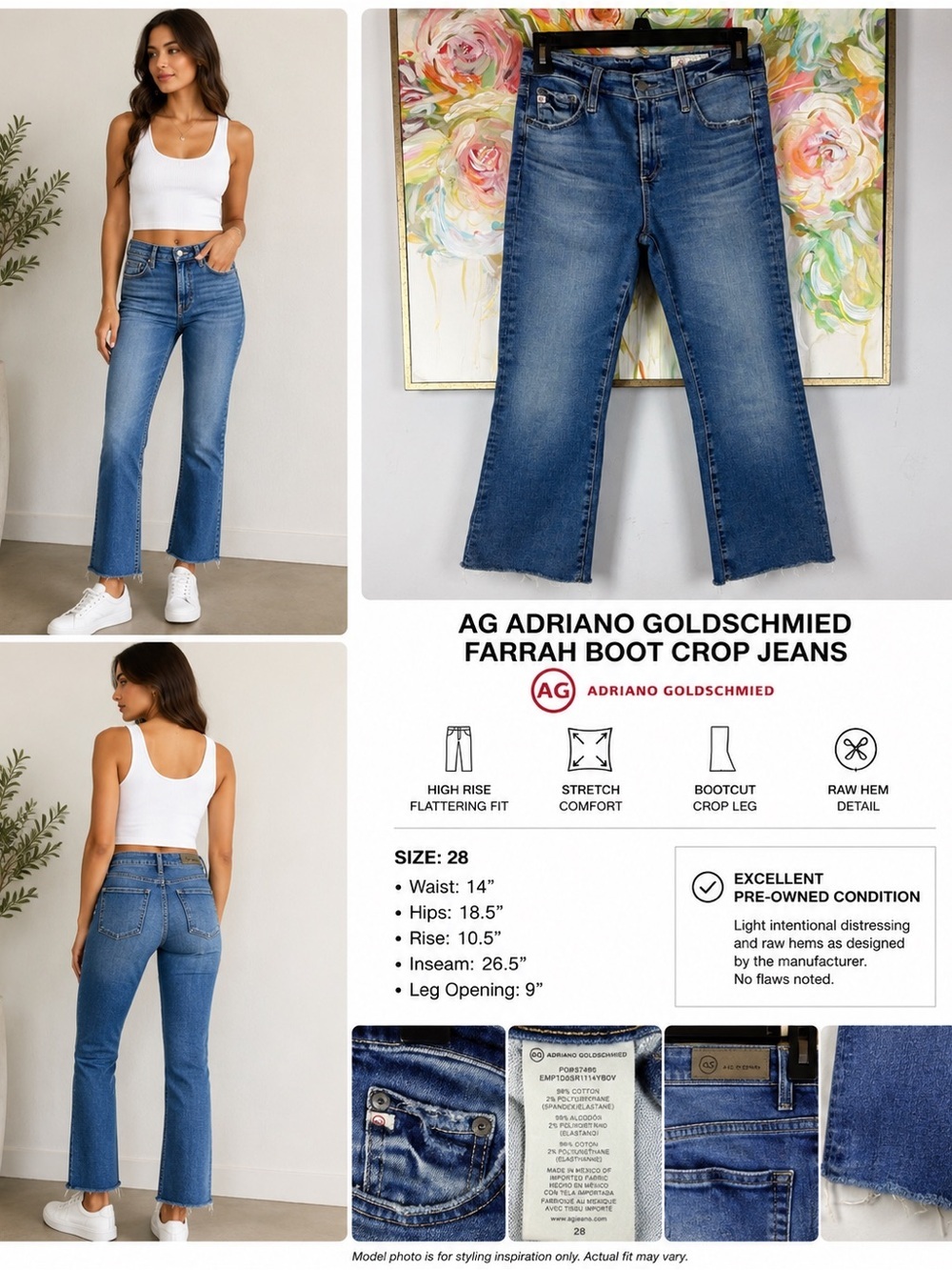 AG Adriano Goldschmied Farrah Boot Crop Raw Hem Jeans 28